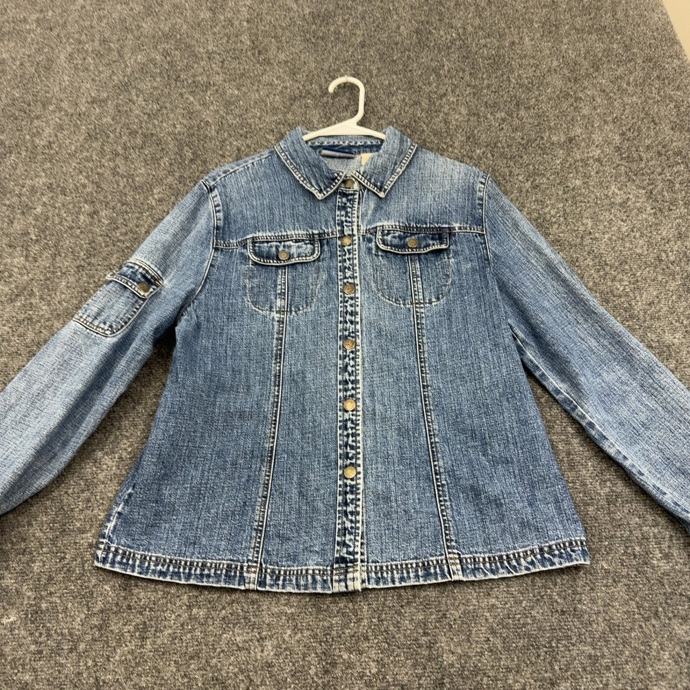 Vintage Express Bleus Denim Jacket Womens L Blue Cotton Utility Pockets Casual